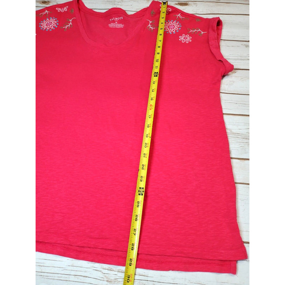 Talbots 2X Womens Plus Size T-shirt Top EMBROIDERED Pink Short Sleeve Cotton - Picture 7 of 9